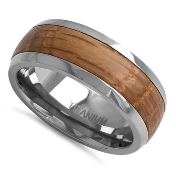 Titanium 8mm Whiskey Barrel Wood Band Ring - Picture 4 of 4